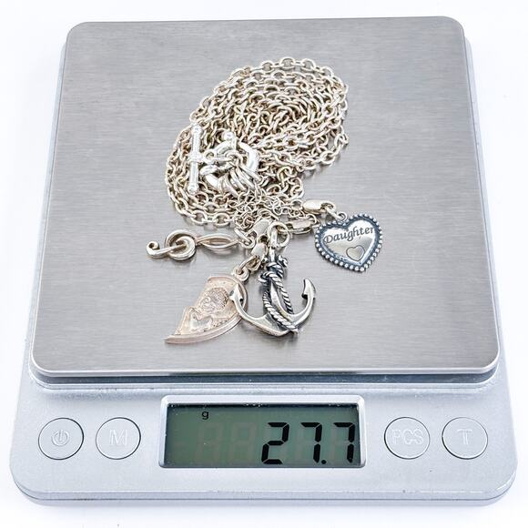 Vintage NIB Italy Sterling Silver 925 Charm Necklace Anchor Heart Moon 17” - Picture 10 of 10